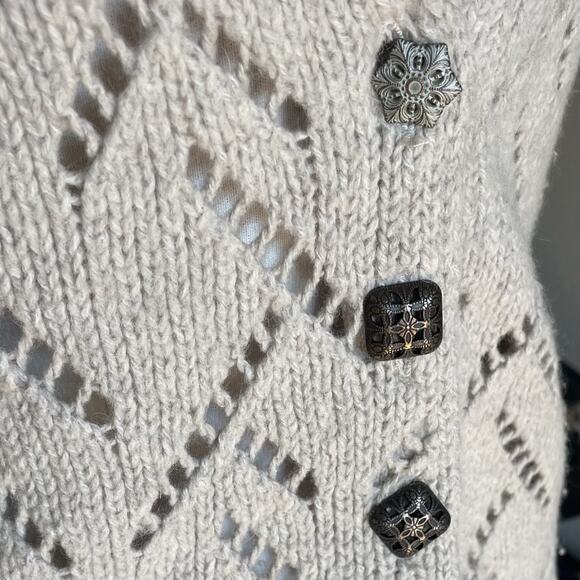 Free People Wool Blend Cardigan Sweater S Boho Coquette Cottagecore Lace Hem - Picture 4 of 5